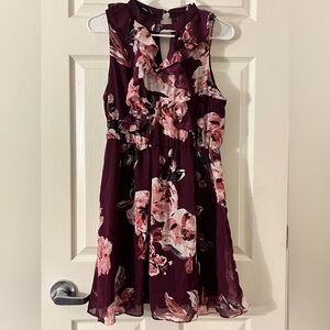 Blue Rain Burgundy and Pink Floral Mini Dress